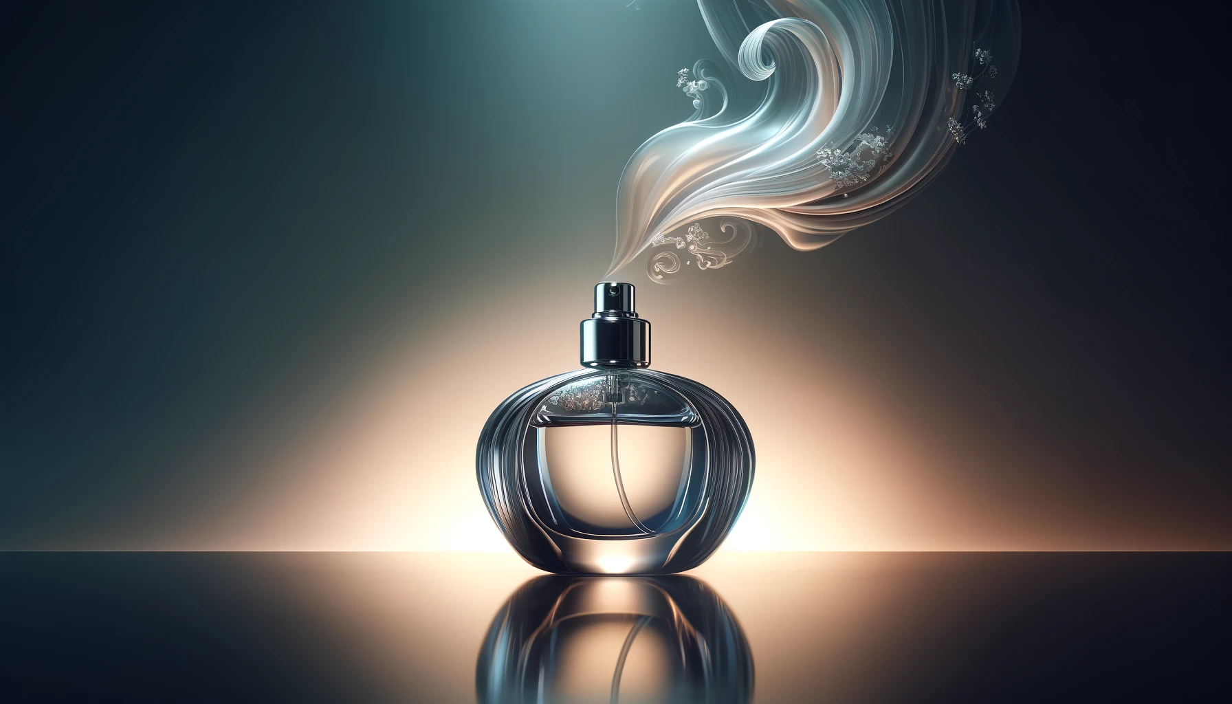 a perfume bottle emitting a delicate fragrance mist.